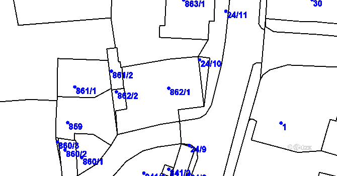 Parcela st. 862/1 v KÚ Dubí u Teplic, Katastrální mapa