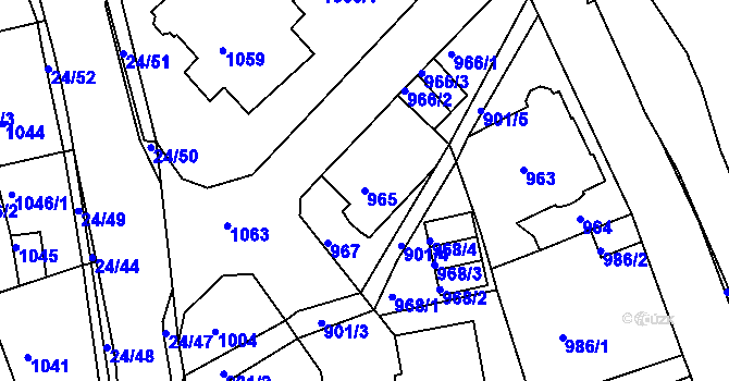 Parcela st. 965 v KÚ Dubí u Teplic, Katastrální mapa