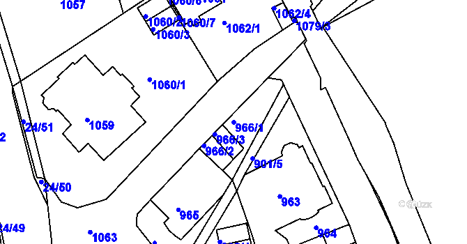 Parcela st. 966/1 v KÚ Dubí u Teplic, Katastrální mapa