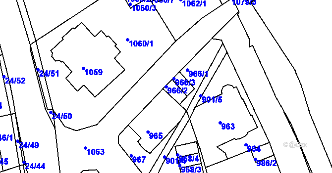 Parcela st. 966/2 v KÚ Dubí u Teplic, Katastrální mapa