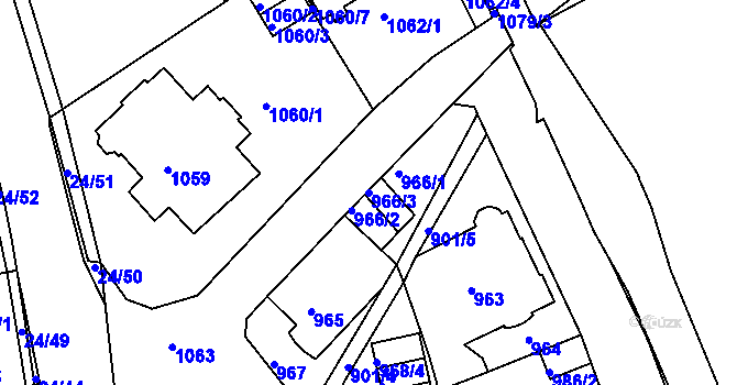 Parcela st. 966/3 v KÚ Dubí u Teplic, Katastrální mapa