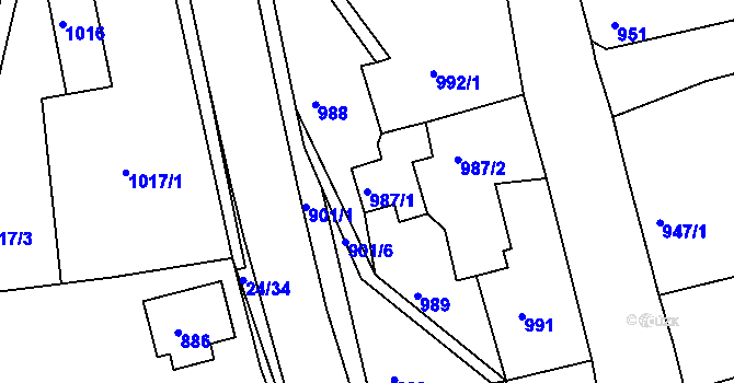 Parcela st. 987/1 v KÚ Dubí u Teplic, Katastrální mapa