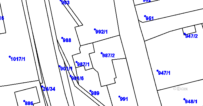 Parcela st. 987/2 v KÚ Dubí u Teplic, Katastrální mapa