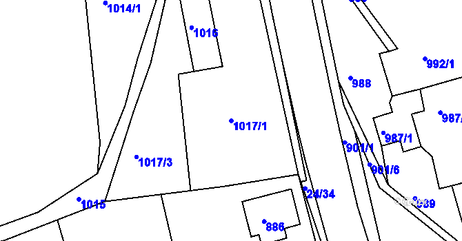 Parcela st. 1017/1 v KÚ Dubí u Teplic, Katastrální mapa