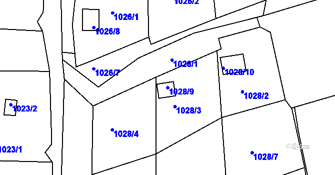 Parcela st. 1028/9 v KÚ Dubí u Teplic, Katastrální mapa