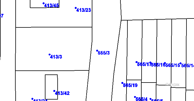 Parcela st. 555/3 v KÚ Dubí u Teplic, Katastrální mapa