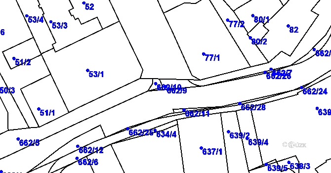 Parcela st. 662/9 v KÚ Dubí u Teplic, Katastrální mapa