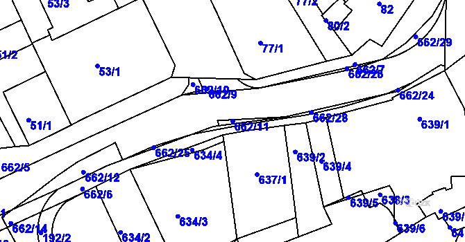 Parcela st. 662/11 v KÚ Dubí u Teplic, Katastrální mapa