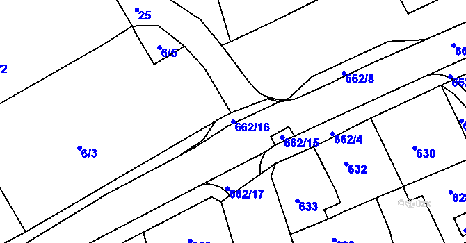 Parcela st. 662/16 v KÚ Dubí u Teplic, Katastrální mapa