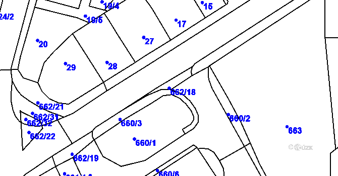 Parcela st. 662/18 v KÚ Dubí u Teplic, Katastrální mapa