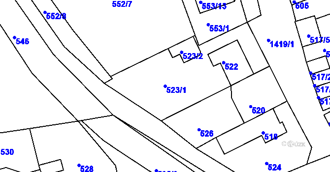 Parcela st. 523/1 v KÚ Dubí u Teplic, Katastrální mapa