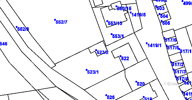 Parcela st. 523/2 v KÚ Dubí u Teplic, Katastrální mapa