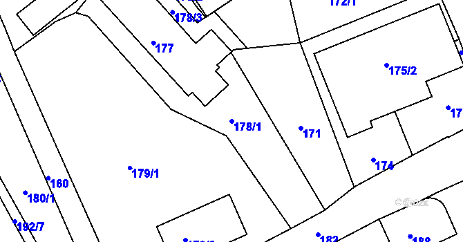 Parcela st. 178/1 v KÚ Dubí u Teplic, Katastrální mapa