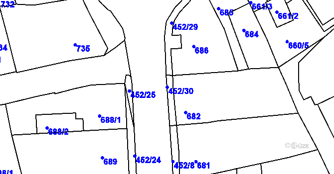 Parcela st. 452/30 v KÚ Dubí u Teplic, Katastrální mapa