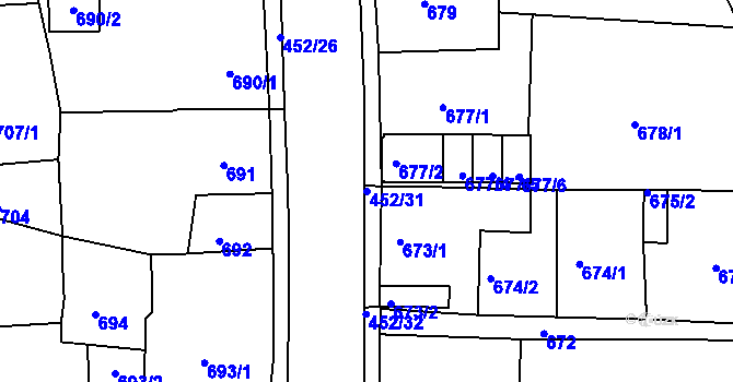Parcela st. 452/31 v KÚ Dubí u Teplic, Katastrální mapa