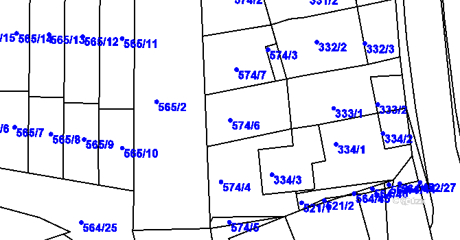 Parcela st. 574/6 v KÚ Dubí u Teplic, Katastrální mapa