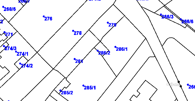 Parcela st. 286/2 v KÚ Dubí u Teplic, Katastrální mapa