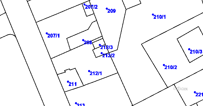 Parcela st. 212/2 v KÚ Dubí u Teplic, Katastrální mapa