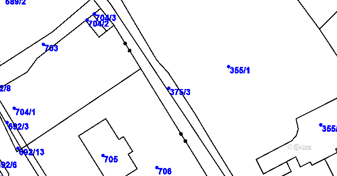 Parcela st. 375/3 v KÚ Dubí u Teplic, Katastrální mapa