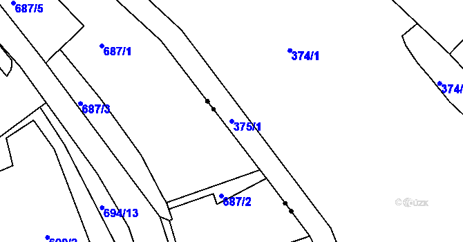 Parcela st. 375/1 v KÚ Dubí u Teplic, Katastrální mapa