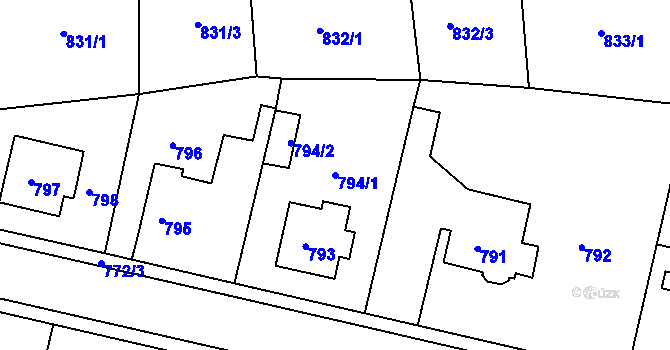 Parcela st. 794/1 v KÚ Dubí u Teplic, Katastrální mapa