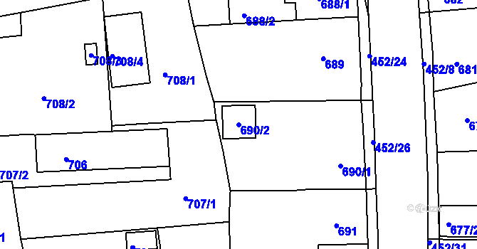Parcela st. 690/2 v KÚ Dubí u Teplic, Katastrální mapa