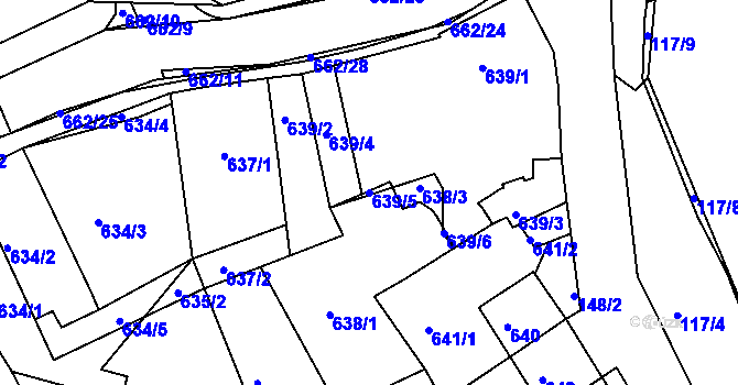 Parcela st. 639/5 v KÚ Dubí u Teplic, Katastrální mapa