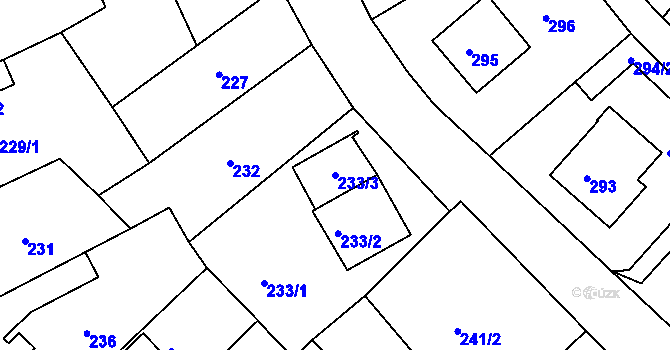 Parcela st. 233/3 v KÚ Dubí u Teplic, Katastrální mapa