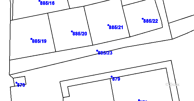 Parcela st. 885/23 v KÚ Dubí u Teplic, Katastrální mapa