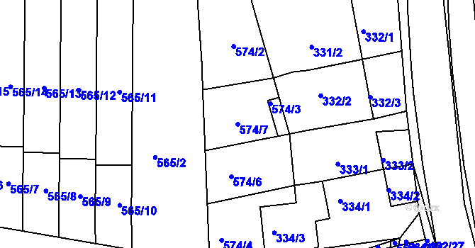 Parcela st. 574/7 v KÚ Dubí u Teplic, Katastrální mapa
