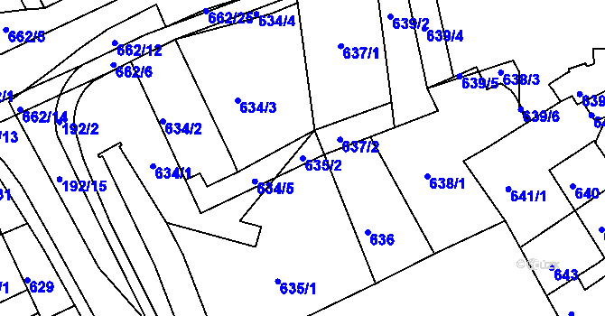 Parcela st. 635/2 v KÚ Dubí u Teplic, Katastrální mapa