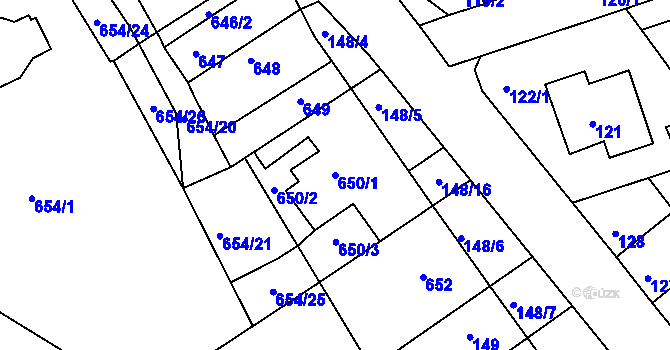 Parcela st. 650/1 v KÚ Dubí u Teplic, Katastrální mapa
