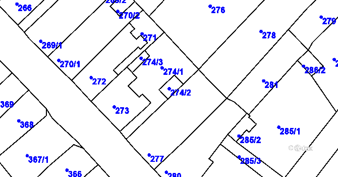 Parcela st. 274/2 v KÚ Dubí u Teplic, Katastrální mapa