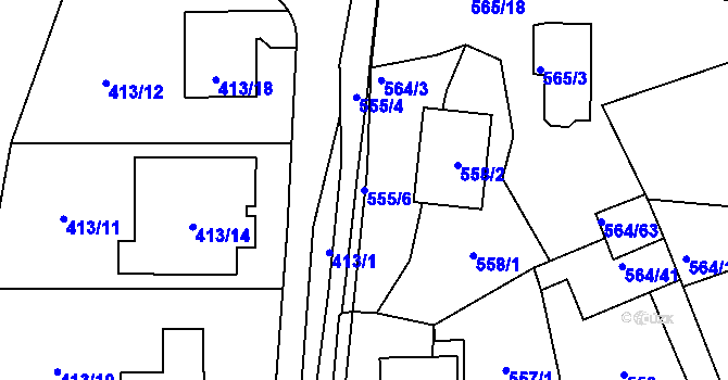 Parcela st. 555/6 v KÚ Dubí u Teplic, Katastrální mapa