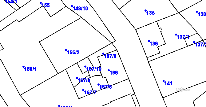 Parcela st. 167/6 v KÚ Dubí u Teplic, Katastrální mapa