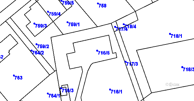 Parcela st. 716/5 v KÚ Dubí u Teplic, Katastrální mapa