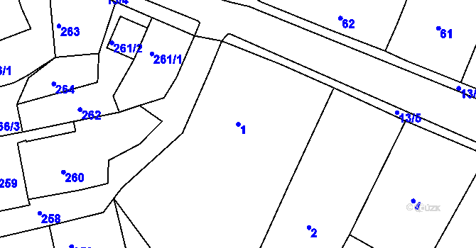 Parcela st. 1 v KÚ Dubí-Bystřice, Katastrální mapa