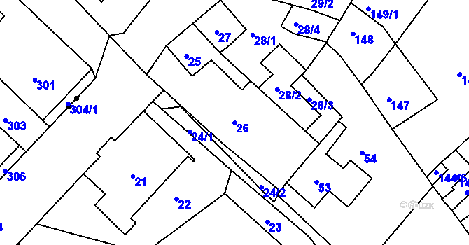 Parcela st. 26 v KÚ Dubí-Bystřice, Katastrální mapa