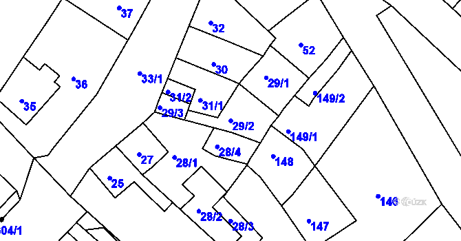 Parcela st. 29/2 v KÚ Dubí-Bystřice, Katastrální mapa