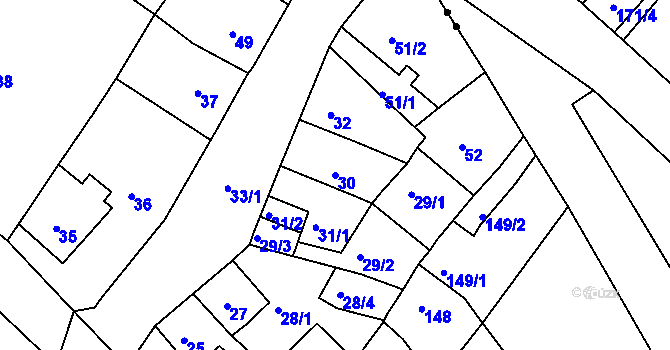 Parcela st. 30 v KÚ Dubí-Bystřice, Katastrální mapa