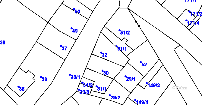 Parcela st. 32 v KÚ Dubí-Bystřice, Katastrální mapa