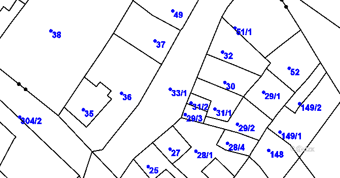 Parcela st. 33/1 v KÚ Dubí-Bystřice, Katastrální mapa