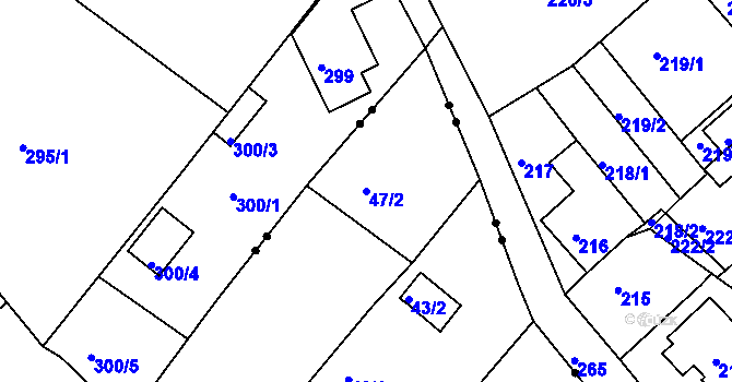 Parcela st. 47/2 v KÚ Dubí-Bystřice, Katastrální mapa
