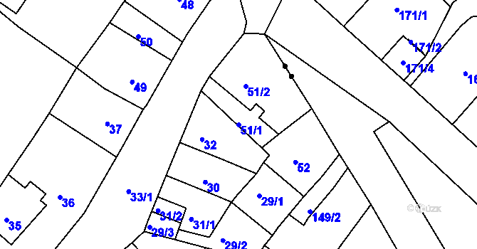 Parcela st. 51/1 v KÚ Dubí-Bystřice, Katastrální mapa