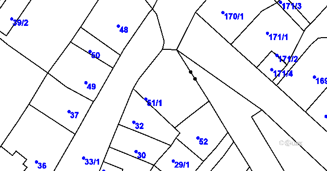 Parcela st. 51/2 v KÚ Dubí-Bystřice, Katastrální mapa