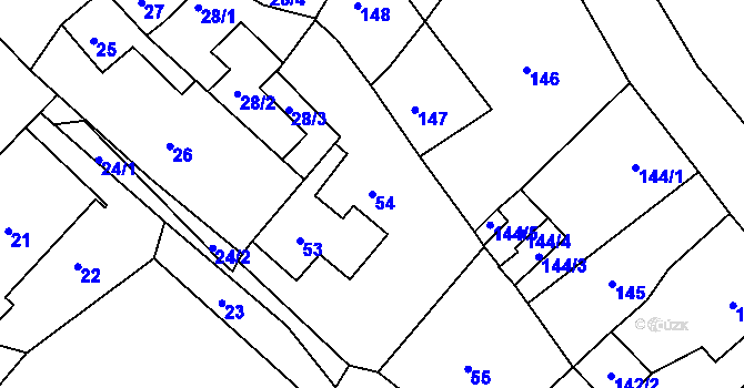 Parcela st. 54 v KÚ Dubí-Bystřice, Katastrální mapa