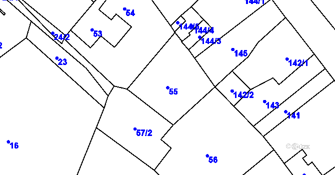 Parcela st. 55 v KÚ Dubí-Bystřice, Katastrální mapa