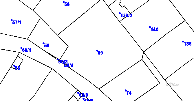 Parcela st. 59 v KÚ Dubí-Bystřice, Katastrální mapa