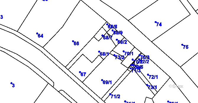 Parcela st. 68/1 v KÚ Dubí-Bystřice, Katastrální mapa