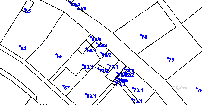 Parcela st. 68/2 v KÚ Dubí-Bystřice, Katastrální mapa